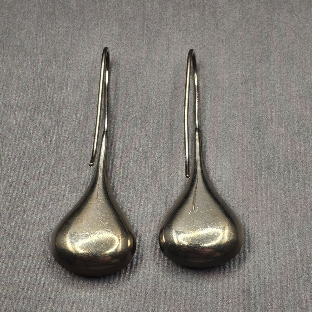 VTG Sterling Silver 925 Puffy Teardrop Dangle Earrings 1.5" Pillow Style 3.95g - Picture 2 of 5